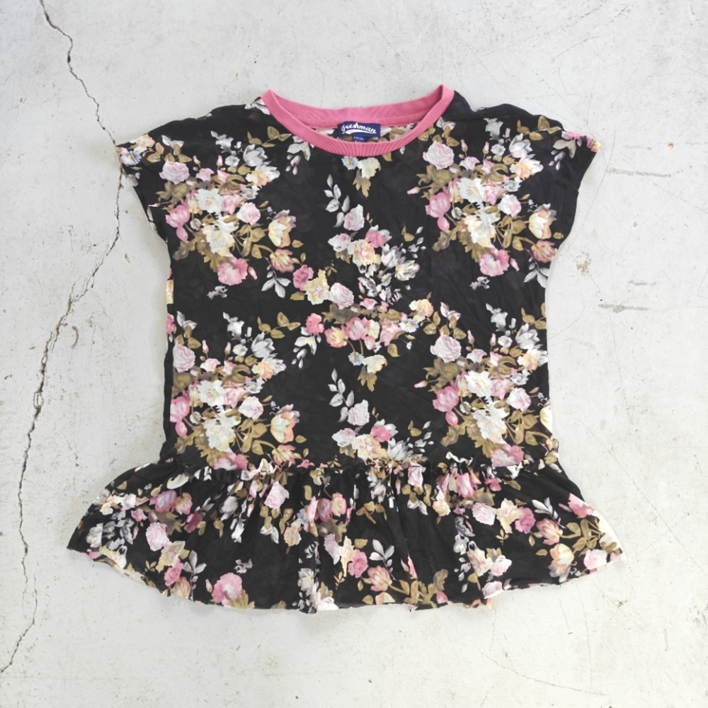 Freshmen Sheer Floral Frilled Top